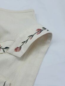 Flora Isola Flora Isola 女士夏季无袖杏色刺绣连衣裙，立领刺绣V领修身通勤迷你连衣裙 - 杏色 - 查看 8