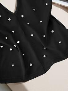 valorelle valorelle Petite Women's Halter Neck Black Knitted Top, Rhinestones Minimalist Luxury, Summer, 70's, Club, Party Disco Date Streetwear - Black - View 7