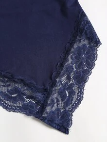 Sweetra 圓領掛脖繫帶蕾絲拼接設計 溫柔極簡性感修身貼身夏季女款背心 - 藏蓝色 - 查看 7