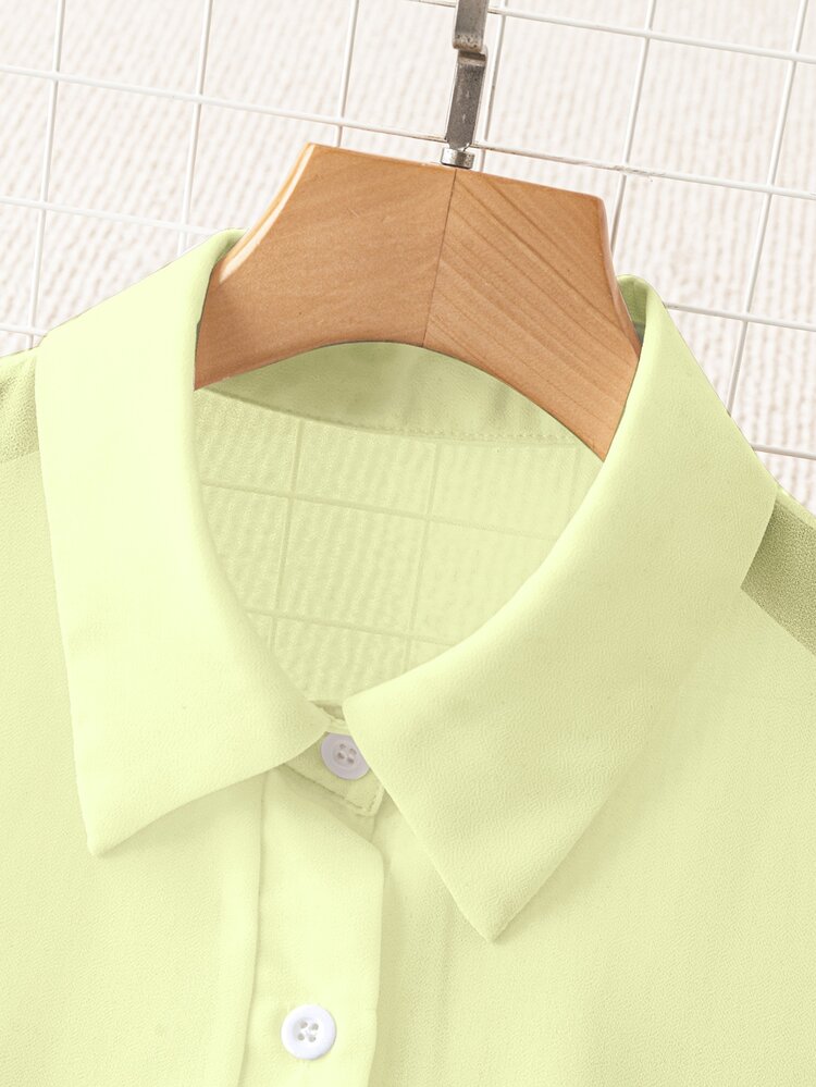SHEIN Franclia Women's Spring/Summer New Fashion Minimalist Elegant Simple Casual Sun Protection Turn Collar Lime Green Versatile Shirt Office Vacation - Light Yellow - View 5