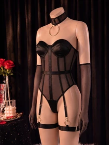SHEIN 5件装黑色优雅性感女士连体衣 - 黑色 - 查看 6