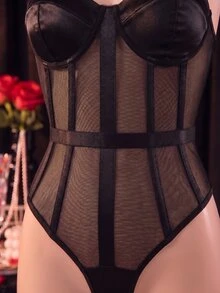 SHEIN 5件装黑色优雅性感女士连体衣 - 黑色 - 查看 4