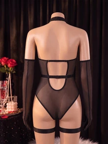 SHEIN 5件装黑色优雅性感女士连体衣 - 黑色 - 查看 2