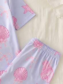 隨機發貨 1 套女孩修身睡衣短袖短褲套裝，精美海馬、貝殼、蝴蝶結、粉色海星夢幻水母修身款 - 彩色 - 查看 6