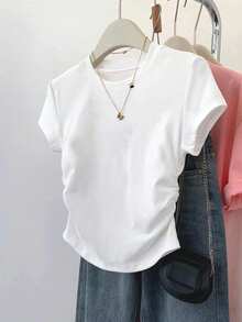 Resyla Women's T-Shirt, 3-Piece Set, Casual Versatile Short Sleeve T-Shirt, Classic Dual-Color Striped Print Pattern, Pattern Design, Daily Wear, White, Navy Blue, Style - Multicolor - View 4