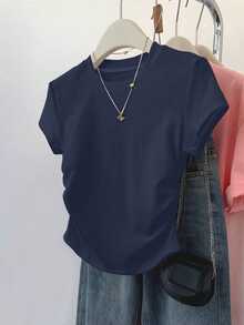 Resyla Women's T-Shirt, 3-Piece Set, Casual Versatile Short Sleeve T-Shirt, Classic Dual-Color Striped Print Pattern, Pattern Design, Daily Wear, White, Navy Blue, Style - Multicolor - View 3