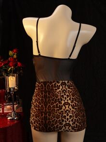 Seduluxe Set de 2 piezas Minifalda ajustado con cordones y estampado de leopardo y bodysuits para salir - Multicolor - Ver 2