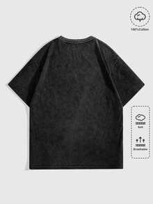 ROMWE MEN Goth Men's Summer Casual Cartoon Print T-Shirt - Black - View 2