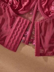 Myrelith 2pcs Set Bra dan Celana Dalam Berkawat Bordir Mawar Burgundy untuk Wanita - Burgundy - View 5