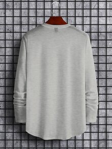 Manfinity Homme 男士字母印花圆领长袖休闲百搭T恤 - 灰色 - 查看 2