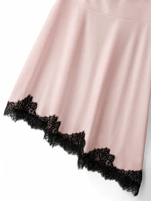 SHEIN Franclia 女款粉黑格紋蕾絲抓褶中長洋裝，適合派對、日場派對、酒吧派對，夏季優雅浪漫婚禮風 - 粉色 - 查看 5
