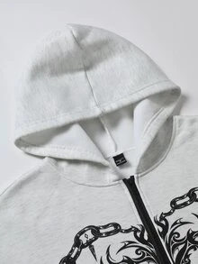 Manfinity Roghcode Men's Zipper Long Sleeve Pocket Hoodie Sweatshirt, Casual Streetwear, Gift For Boyfriend - Grey - View 4