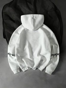 Manfinity Roghcode Men's Zipper Long Sleeve Pocket Hoodie Sweatshirt, Casual Streetwear, Gift For Boyfriend - Grey - View 2
