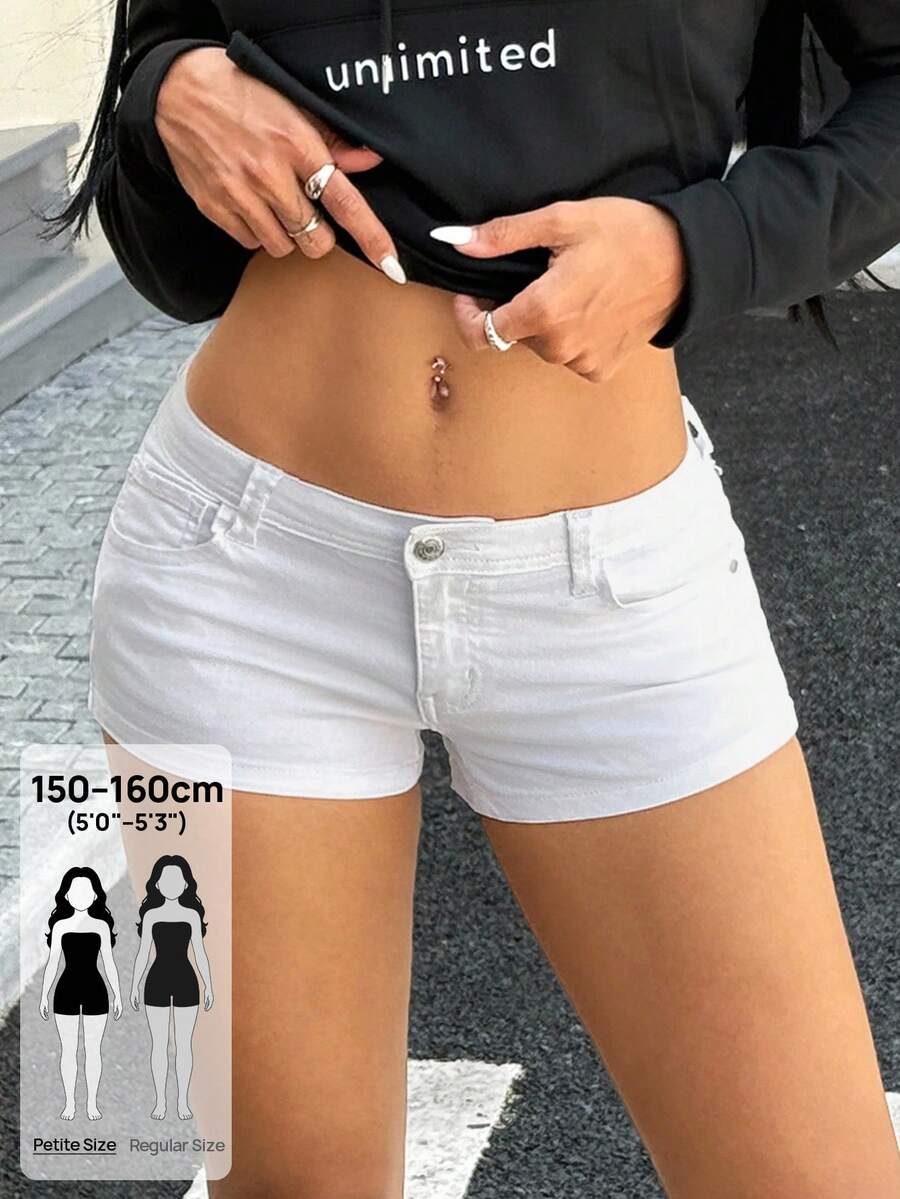 Flexra Petite 夏季女士弹力休闲修身性感牛仔短裤 - 白色 - 查看 1