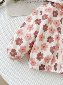 SHEIN LMoss Kids 女嬰花卉圖案長袖連帽人造毛厚外套 - 彩色 - 查看 4