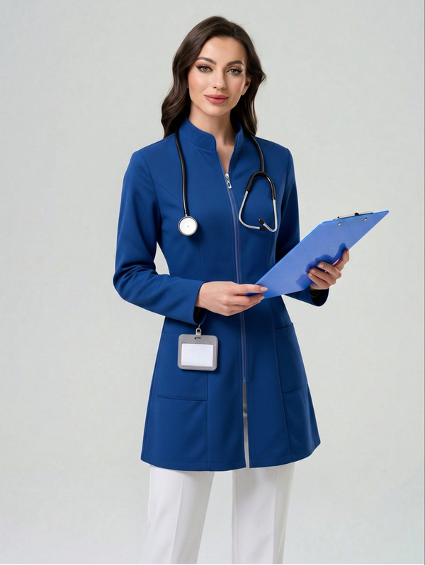 TaskEZ Blue Women's Fashion V-Neck Long Sleeve Scrub Uniform Jacket