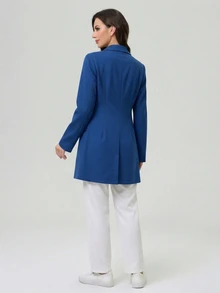 TaskEZ Jaket Seragam Medis Lengan Panjang Leher V Warna Biru untuk Wanita - Biru - View 2
