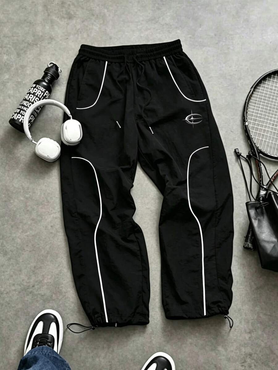 GymRaken Men's Colorblock Casual Versatile Daily Travel Sports Long Pants, Gym - Black - View 1