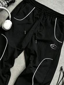 GymRaken Men's Colorblock Casual Versatile Daily Travel Sports Long Pants, Gym - Black - View 3