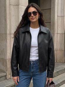 DAZY Spring New Vintage Leather Jacket, Short Style, Regular Fit, Suitable For Valentine's Day - Black - View 7