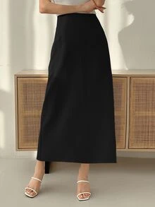 DAZY Women's Solid Color High Split Fish Tail Mid-Length Skirt Summer - Black - View 3