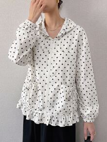 DAZY Women's Polka Dot Long Sleeve Regular Jacket School Cute Tops - Apricot - View 9