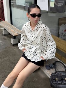 DAZY Women's Polka Dot Long Sleeve Regular Jacket School Cute Tops - Apricot - View 7
