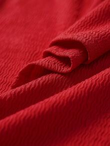 Breezaya Plus Size Textured V-Neck Pocket Drawstring Jumpsuit, Casual Wear For Home, Outing And Vacation - Red - View 8