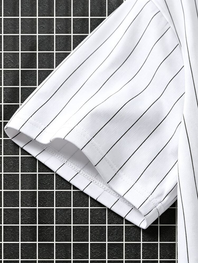 Manfinity Homme Men's Letter Striped Print Crew Neck Short Sleeve Casual T-Shirt - Multicolor - View 5
