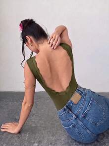 Firerie 女款優雅浪漫時尚通勤性感露背連身衣，適合派對、度假、返校、浪漫約會及婚禮生日穿搭 - 軍綠色 - 查看 8