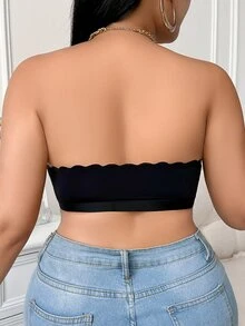 SHEIN Plus Size Women's Solid Color Arched Front-Closure Bustier Bra - Black - View 2