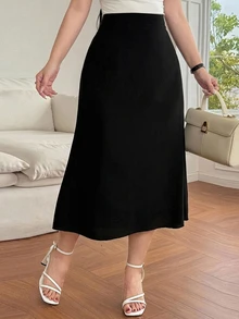 Dazy Plus Elegant Pleated A-Line Mid-Length Black Versatile Commuter Skirt, Spring/Summer/Autumn - Black - View 3