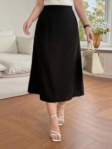Dazy Plus Elegant Pleated A-Line Mid-Length Black Versatile Commuter Skirt, Spring/Summer/Autumn - Black - View 4