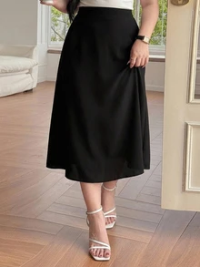 Dazy Plus Elegant Pleated A-Line Mid-Length Black Versatile Commuter Skirt, Spring/Summer/Autumn - Black - View 6