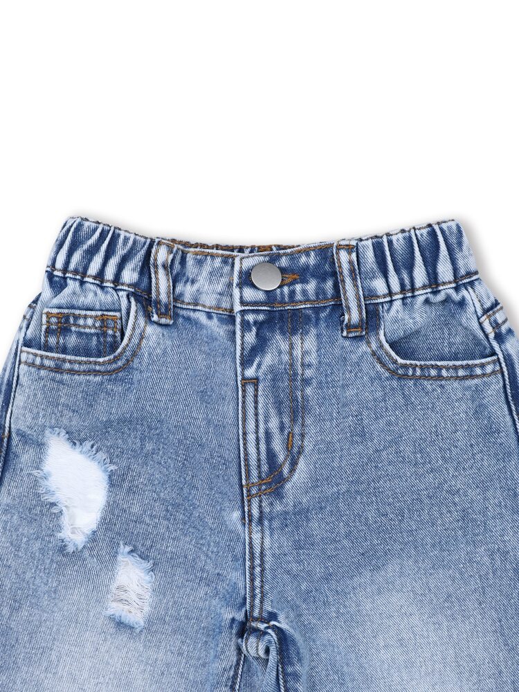 Young Girls Vintage Baby Blue Washed Wide Leg Jeans, Comfortable Elastic Waist Loose Straight Leg Denim Pants, Back To School, Y2K Fashion Summer - Light Wash - View 6
