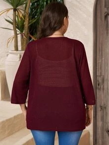 SHEIN LUNE 大尺碼女款純色休閒簡約百搭日常通勤開衫外套 教師節 秋冬穿搭 酒紅色 - 紅色 - 查看 10