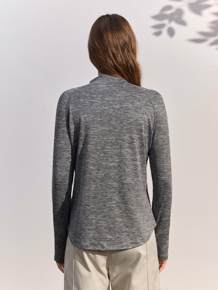 In My Nature Women's Gray Half Zip Hiking T-Shirt - Mock Neck Long Sleeve Outdoor Top - Grey - View 8
