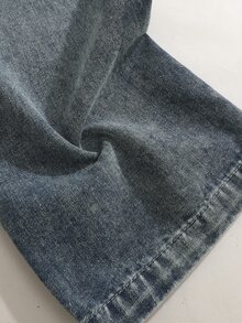 SHEIN 女童牛仔長褲，秋季新品，時尚休閒風，復古藍色水洗，抽繩設計，直筒寬鬆版型，輕量柔軟牛仔面料，時尚女孩必備，適合四季穿著，日常穿搭、拍照、購物、出遊、音樂節等多場合，2026新款女童牛仔長褲 - 中等水洗藍 - 查看 4