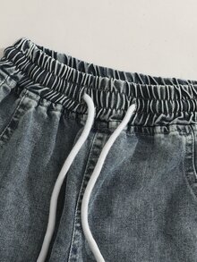 SHEIN 女童牛仔長褲，秋季新品，時尚休閒風，復古藍色水洗，抽繩設計，直筒寬鬆版型，輕量柔軟牛仔面料，時尚女孩必備，適合四季穿著，日常穿搭、拍照、購物、出遊、音樂節等多場合，2026新款女童牛仔長褲 - 中等水洗藍 - 查看 7