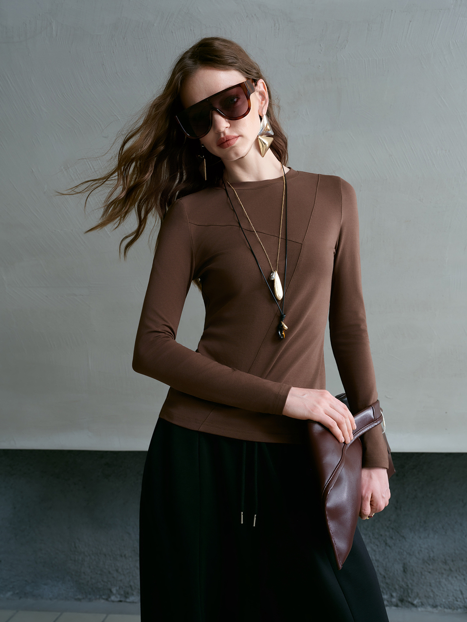 MOTF WOMEN'S SOLID COLOR MINIMALIST VERSATILE LONG SLEEVE FITTED T-SHIRT