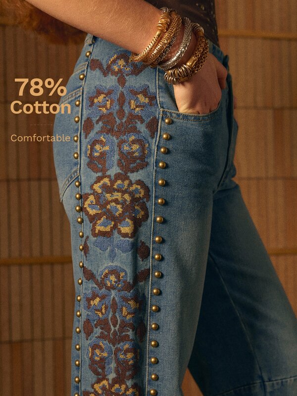 MOTF STUDIO Jeans de pierna recta con decoración de remaches bordados