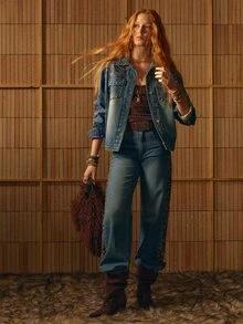 MOTF STUDIO EMBROIDERY RIVET DECOR STRAIGHT LEG JEANS - Blue - View 6