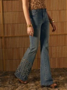MOTF STUDIO WOMEN'S FASHION RAW EDGE FLARE JEANS - Blue - View 6