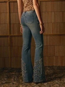 MOTF STUDIO WOMEN'S FASHION RAW EDGE FLARE JEANS - Blue - View 7