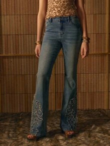 MOTF STUDIO WOMEN'S FASHION RAW EDGE FLARE JEANS - Blue - View 3