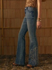 MOTF STUDIO WOMEN'S FASHION RAW EDGE FLARE JEANS - Blue - View 1