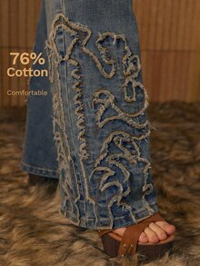 MOTF STUDIO WOMEN'S FASHION RAW EDGE FLARE JEANS - Blue - View 2