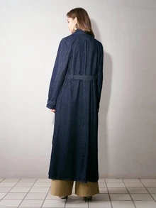 MOTF PREMIUM WOMEN'S AUTUMN DOUBLE BREASTED PLACKET BELTED DENIM COAT - Navy Blue - View 3