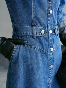 MOTF PREMIUM ELEGANT LONG SLEEVE LONG SLEEVE A-LINE DENIM DRESS FOR WOMEN, AUTUMN/WINTER - Royal Blue - View 5