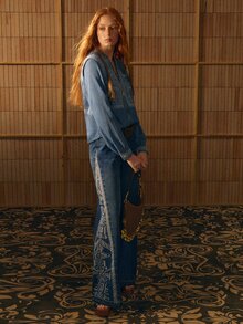 MOTF STUDIO WOMEN'S GEOMETRIC EMBROIDERED WIDE LEG JEANS - Blue - View 4